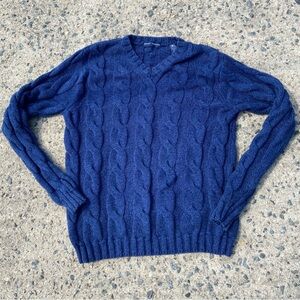 GRANT THOMAS Sweater Mens S 100% Cotton Cable Knit Pullover Long Sleeve Sapphire